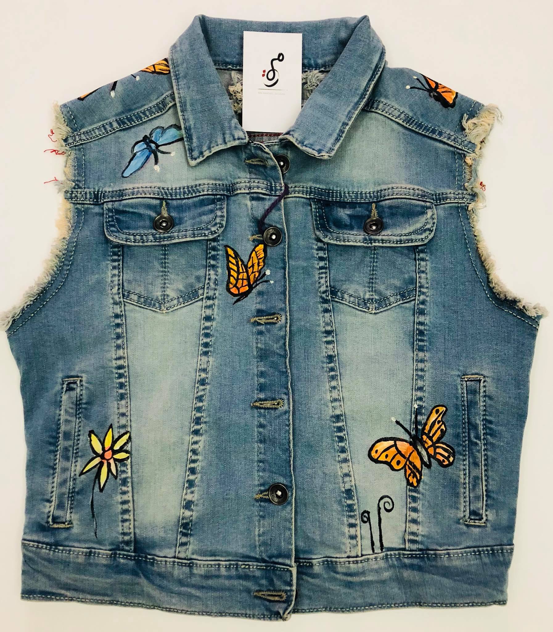 Butterfly Painted Jeans Vest | Mai Kandeel Designs