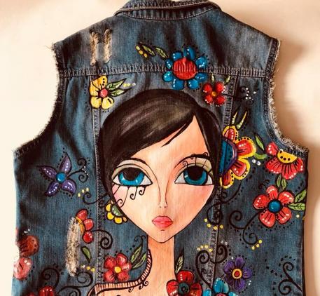 Hand Painted Girl Ripped Jeans Vest | Mai Kandeel Designs
