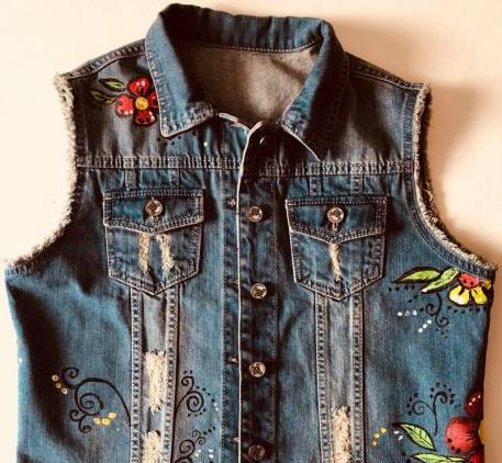 Hand Painted Girl Ripped Jeans Vest | Mai Kandeel Designs